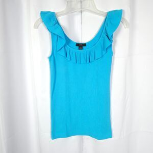 J Crew Womens XXS Blue Ruffle Scoop Neck Sleeveless Cotton Blend Tank Top